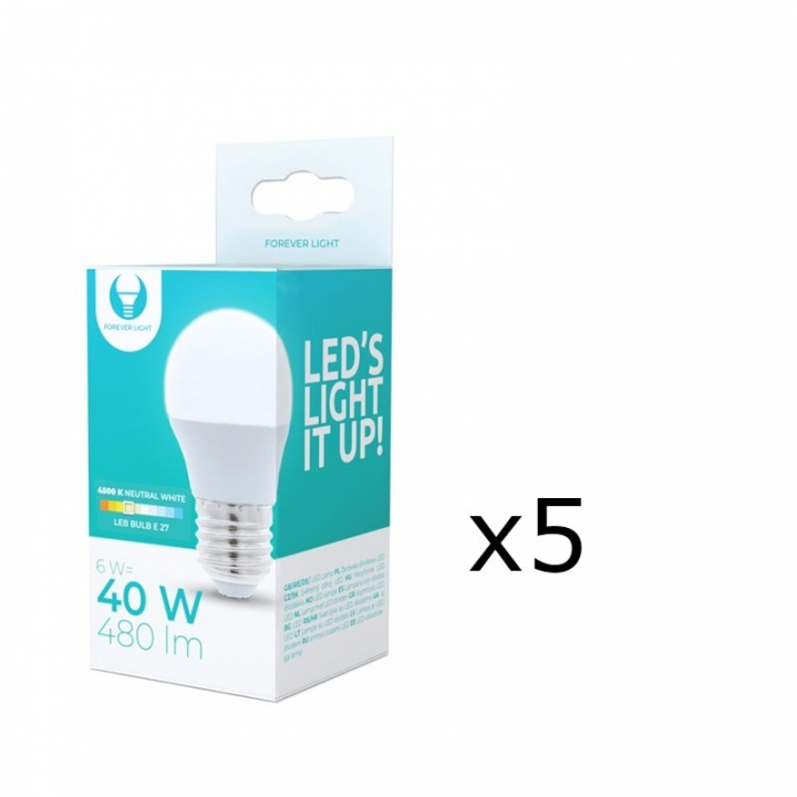 LED-lamppu E27, G45, 6W, 4500K 5-pack, valkoinen neutraali ryhmässä KODINELEKTRONIIKKA / Valaistus / LED-lamput @ TP E-commerce Nordic AB (38-92789-PKT05)