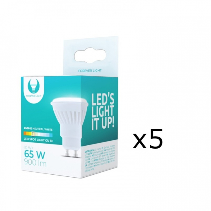 LED-Lampa, GU10, 10W, 230V, 4500K, Keramisk, 5-pack, Vit neutral ryhmässä KODINELEKTRONIIKKA / Valaistus / LED-lamput @ TP E-commerce Nordic AB (38-92792-PKT05)
