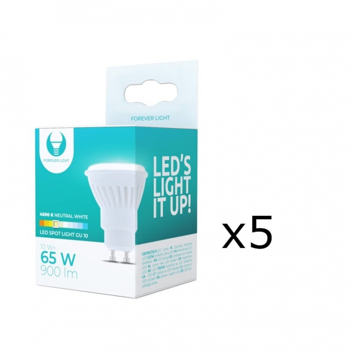 LED-lamppu, GU10, 10W, 230V, 4500K, keraaminen, 5-pack, valkoinen neutraali ryhmässä KODINELEKTRONIIKKA / Valaistus / LED-lamput @ TP E-commerce Nordic AB (38-92792-PKT05)