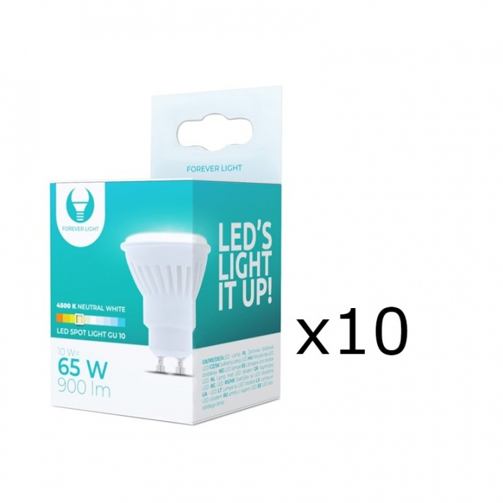 LED-lamppu, GU10, 10W, 230V, 4500K, keraaminen, 10-pack, valkoinen neutraali ryhmässä KODINELEKTRONIIKKA / Valaistus / LED-lamput @ TP E-commerce Nordic AB (38-92792-PKT10)