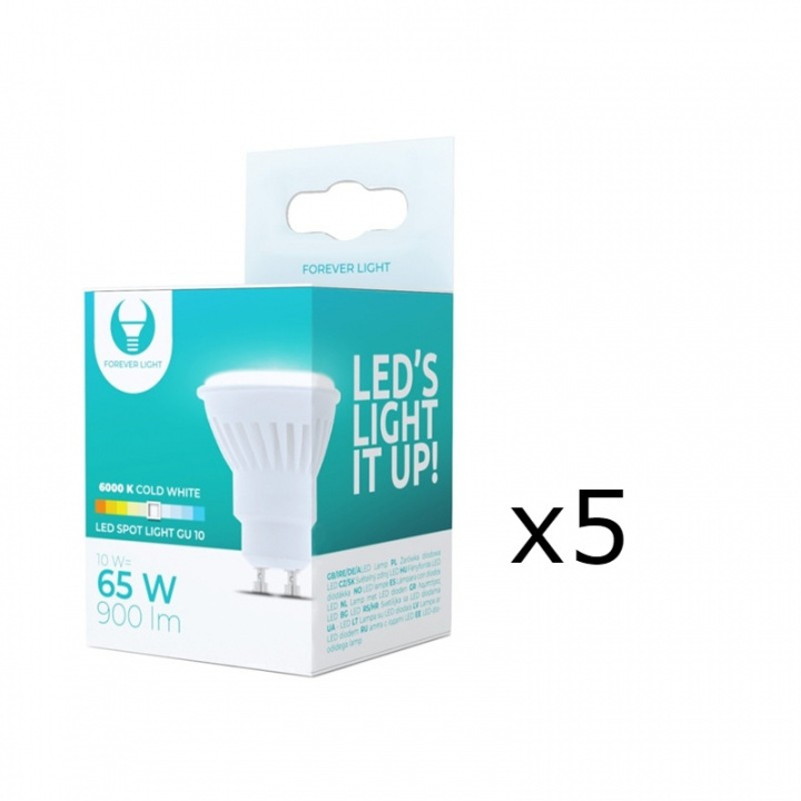 LED-lamppu, GU10, 10W, 230V, 6000K, keraaminen, 5-pack, viileä valkoinen ryhmässä KODINELEKTRONIIKKA / Valaistus / LED-lamput @ TP E-commerce Nordic AB (38-92793-PKT05)