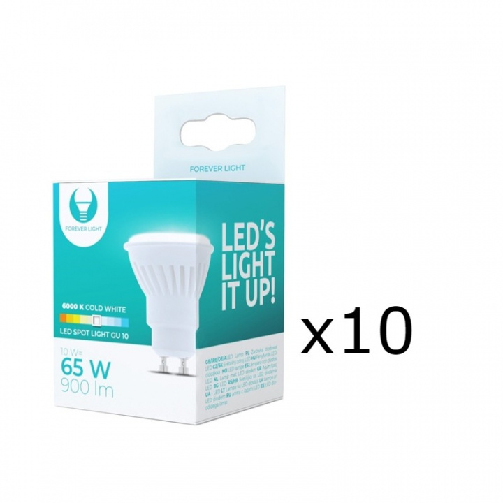 LED-lamppu, GU10, 10W, 230V, 6000K, keraaminen, 10-pack, viileä valkoinen ryhmässä KODINELEKTRONIIKKA / Valaistus / LED-lamput @ TP E-commerce Nordic AB (38-92793-PKT10)
