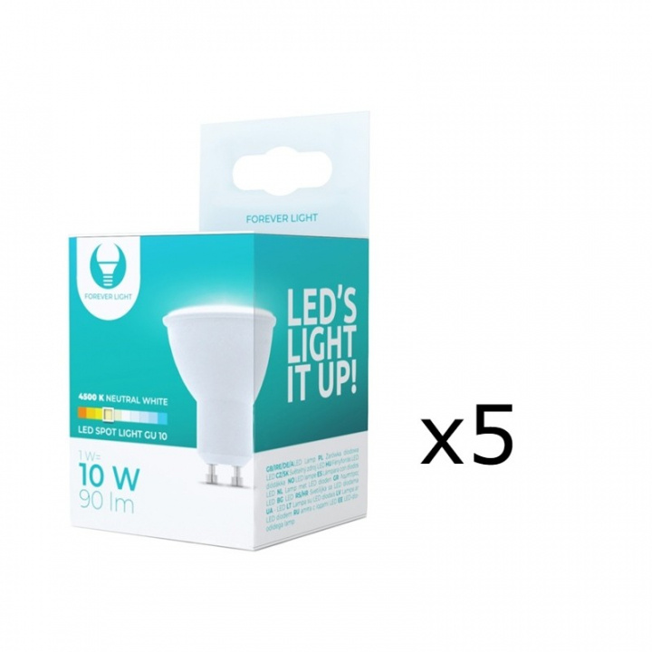 LED-lamppu GU10, 1W, 230V, 4500K, 5-pack, valkoinen neutraali ryhmässä KODINELEKTRONIIKKA / Valaistus / LED-lamput @ TP E-commerce Nordic AB (38-92794-PKT05)