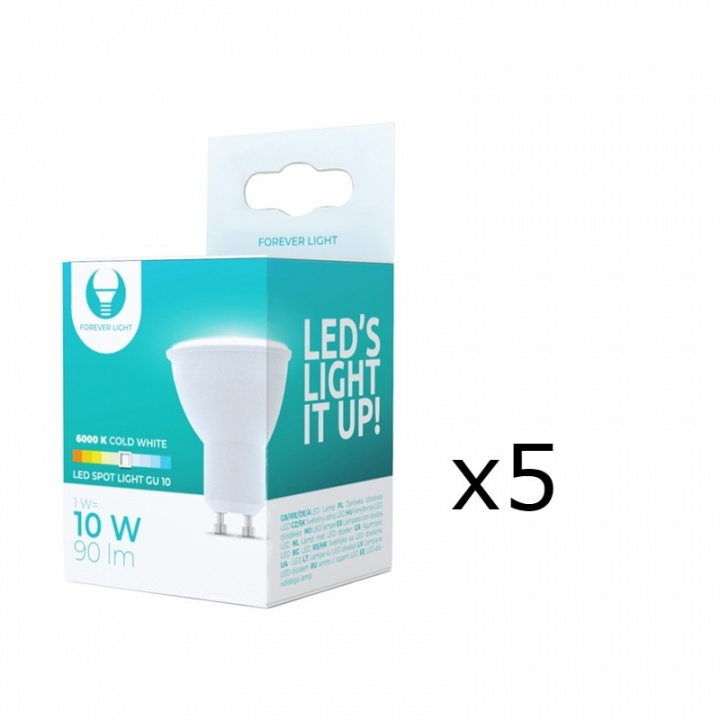 LED-lamppu GU10, 1W, 230V, 6000K, 5-pack, viileän valkoinen ryhmässä KODINELEKTRONIIKKA / Valaistus / LED-lamput @ TP E-commerce Nordic AB (38-92795-PKT05)