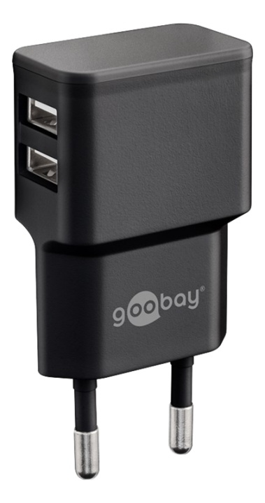 Goobay Dual USB charger 2.4 A (12W) black, Plastic bag ryhmässä ÄLYPUHELIMET JA TABLETIT / Laturit & Kaapelit / Seinälaturi / Seinälaturi USB @ TP E-commerce Nordic AB (38-92979)