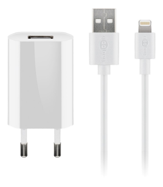 Goobay Apple Lightning charger set 1 A, white, 1 m, ryhmässä ÄLYPUHELIMET JA TABLETIT / Laturit & Kaapelit / Kaapelit / Lightning kaapelit @ TP E-commerce Nordic AB (38-92981)