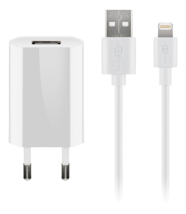 Goobay Apple Lightning charger set 1 A, white, 1 m, ryhmässä ÄLYPUHELIMET JA TABLETIT / Laturit & Kaapelit / Kaapelit / Lightning kaapelit @ TP E-commerce Nordic AB (38-92981)