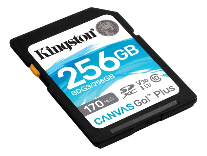 Kingston 256GB SDXC Canvas Go Plus 170R C10 UHS-I U3 V30 ryhmässä KODINELEKTRONIIKKA / Tallennusvälineet / Muistikortit / SD/SDHC/SDXC @ TP E-commerce Nordic AB (38-93408)