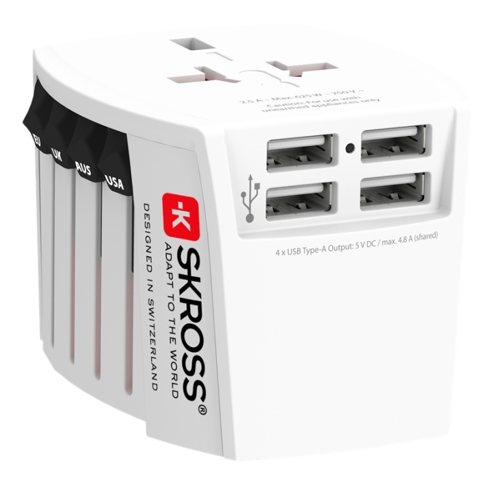 SKROSS MUV USB 4xA, 2-pole travel adapter with 4x USB-A ports ryhmässä KOTI, TALOUS JA PUUTARHA / Sähkö & Valaistus / Matkasovittimet @ TP E-commerce Nordic AB (38-93566)