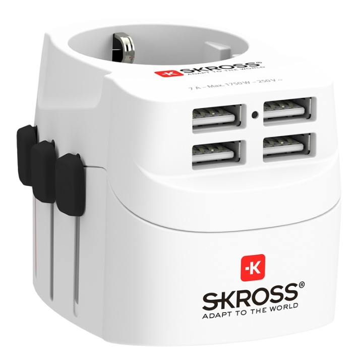 SKROSS PRO Light USB (4xA), 3-pole travel adapter with 4x USB-A ports ryhmässä KOTI, TALOUS JA PUUTARHA / Sähkö & Valaistus / Matkasovittimet @ TP E-commerce Nordic AB (38-93568)