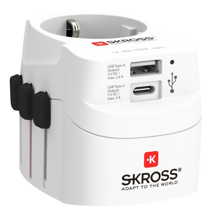 SKROSS PRO Light USB (AC), 3-pole travel adapter, 1x USB-A, 1x USB-C ryhmässä TIETOKOONET & TARVIKKEET / Kaapelit & Sovittimet / USB / USB-C @ TP E-commerce Nordic AB (38-93569)