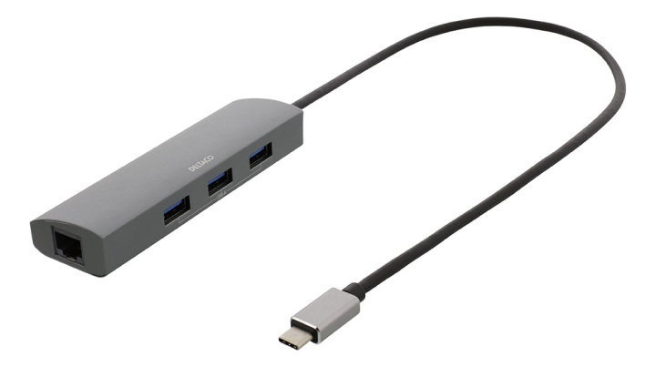 DELTACO USB-C hub and network adapter, USB-C, RJ45, 3x USB-A 3.0 ryhmässä TIETOKOONET & TARVIKKEET / Verkko / Verkkokortti / USB @ TP E-commerce Nordic AB (38-93645)