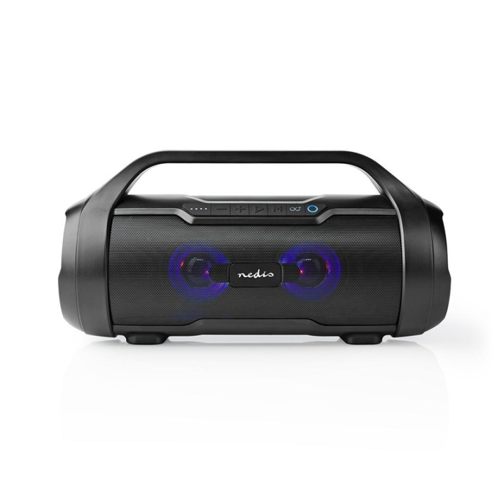 Nedis Bluetooth® Party Boombox | 6 tuntia | 2.0 | 120 W | Median toisto: AUX / Micro SD / USB | IPX5 | Linkitettävä | Kantokahva | Juhlavalot | Musta ryhmässä KODINELEKTRONIIKKA / Ääni & Kuva / Kaiuttimet & Tarvikkeet / Bluetooth-kaiutin / Kannettavat kaiuttimet @ TP E-commerce Nordic AB (38-93752)