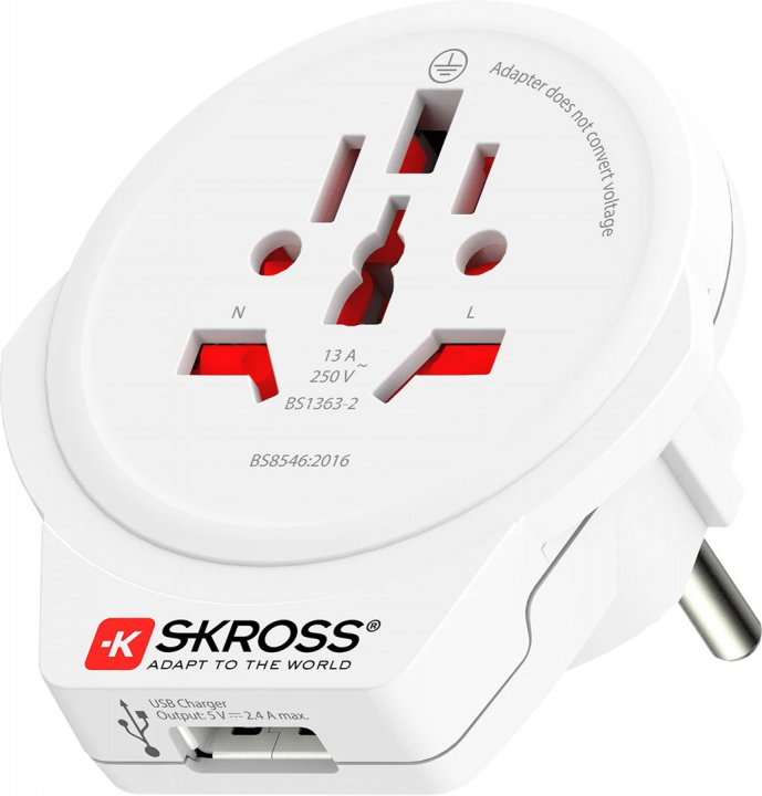 SKROSS Världen till Europa-adapter, integrerad USB-port ryhmässä KOTI, TALOUS JA PUUTARHA / Sähkö & Valaistus / Matkasovittimet @ TP E-commerce Nordic AB (38-94288)