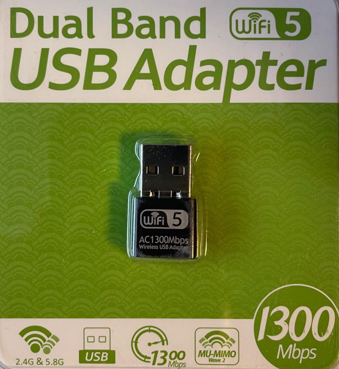 Dual Band USB Adapter - WiFi 5, 1300 Mbps ryhmässä TIETOKOONET & TARVIKKEET / Verkko / Verkkokortti / Langaton USB @ TP E-commerce Nordic AB (38-94572)