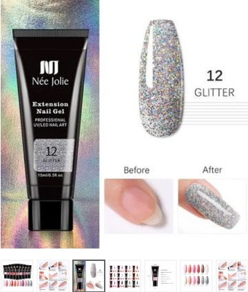 Née Jolie Extension Nail Gel - 12 Glitter ryhmässä KAUNEUS JA TERVEYS / Manikyyri/Pedikyyri / Kynsilakka @ TP E-commerce Nordic AB (38-94578)