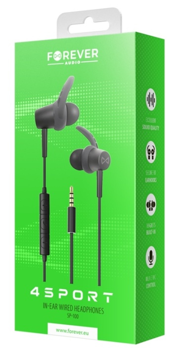Forever 4Sport (SP-100) - langalliset In-Ear -urheilukuulokkeet, musta ryhmässä KODINELEKTRONIIKKA / Ääni & Kuva / Kuulokkeet & Tarvikkeet / Kuulokkeet @ TP E-commerce Nordic AB (38-95612)