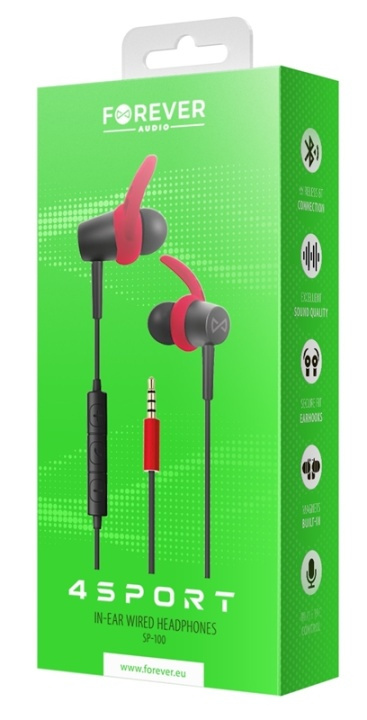 Forever 4Sport (SP-100) - langalliset In-Ear -urheilukuulokkeet, punainen ryhmässä KODINELEKTRONIIKKA / Ääni & Kuva / Kuulokkeet & Tarvikkeet / Kuulokkeet @ TP E-commerce Nordic AB (38-95614)