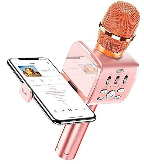 Joyroom JR-MC3 Wireless Microphone with Holder - Rose Gold ryhmässä KODINELEKTRONIIKKA / Ääni & Kuva / Kädessä pidettävät mikrofonit @ TP E-commerce Nordic AB (38-95988)