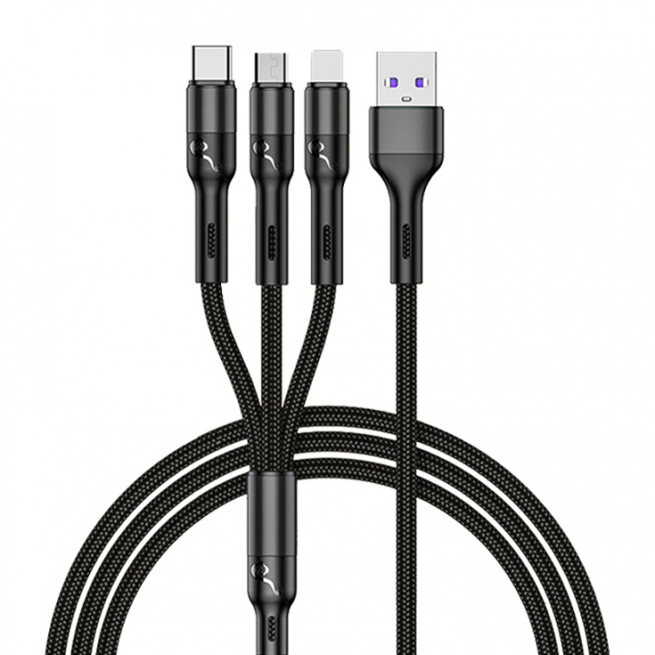 EGA 3-i-1 Kabel USB-A till USB-C/Lightning/Micro-USB, 1m, Svart ryhmässä ÄLYPUHELIMET JA TABLETIT / Laturit & Kaapelit / Kaapelit / Tyyppi C -kaapelit @ TP E-commerce Nordic AB (38-96974)
