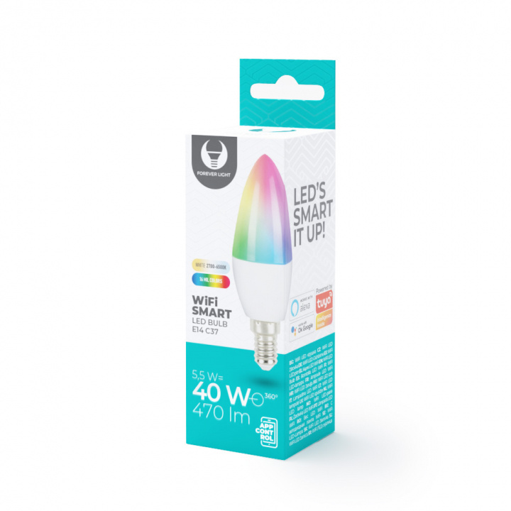 Forever Light Smart LED-lamppu E14 C37 5.5W 470lm, RGB, RGB ryhmässä KODINELEKTRONIIKKA / Valaistus / LED-lamput @ TP E-commerce Nordic AB (38-97198)