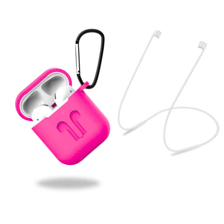 Skyddsfodral i silikon med hörlursband och hänge till Apple Airpods, Rosa ryhmässä KODINELEKTRONIIKKA / Ääni & Kuva / Kuulokkeet & Tarvikkeet / Tarvikkeet @ TP E-commerce Nordic AB (38-97523)