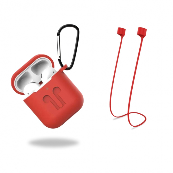Silikoninen suojakotelo, jossa kuulokehihna ja riipus Apple Airpodsille, punainen ryhmässä KODINELEKTRONIIKKA / Ääni & Kuva / Kuulokkeet & Tarvikkeet / Tarvikkeet @ TP E-commerce Nordic AB (38-97525)