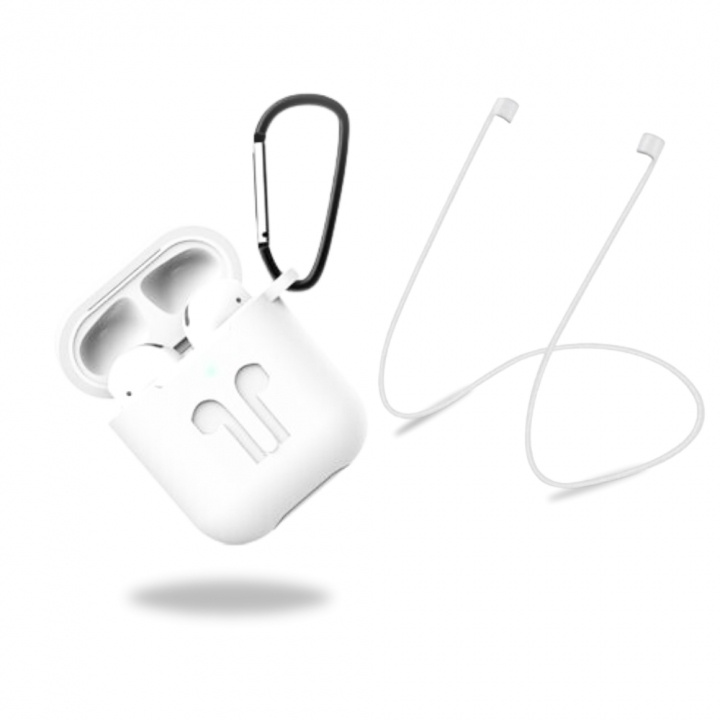 Silikoninen suojakotelo, jossa kuulokehihna ja riipus Apple Airpodsille, valkoinen ryhmässä KODINELEKTRONIIKKA / Ääni & Kuva / Kuulokkeet & Tarvikkeet / Tarvikkeet @ TP E-commerce Nordic AB (38-97532)