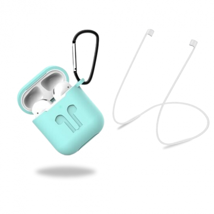 Skyddsfodral i silikon med hörlursband och hänge till Apple Airpods, Turkosgrön ryhmässä KODINELEKTRONIIKKA / Ääni & Kuva / Kuulokkeet & Tarvikkeet / Tarvikkeet @ TP E-commerce Nordic AB (38-97538)