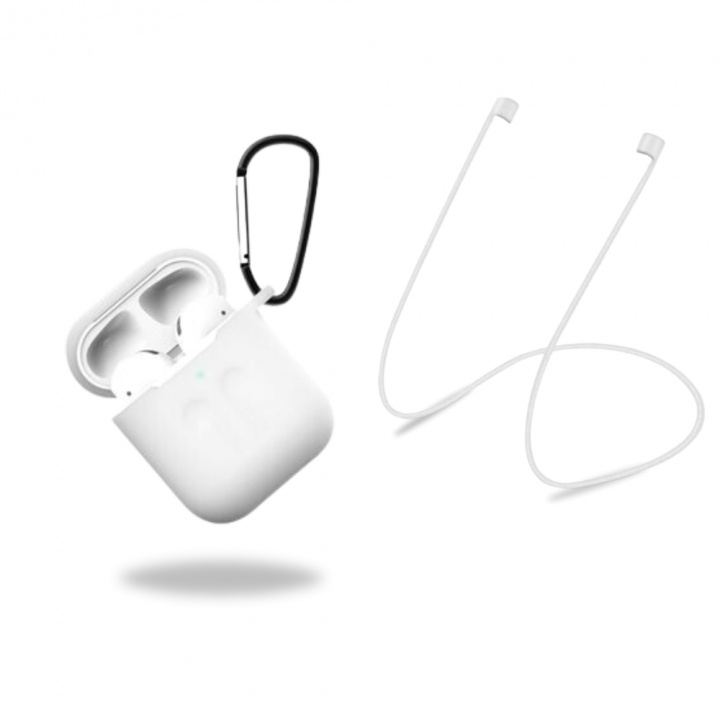 Silikoninen suojakotelo, jossa kuulokehihna ja riipus Apple Airpodsille, valkoinen/läpinäkyvä ryhmässä KODINELEKTRONIIKKA / Ääni & Kuva / Kuulokkeet & Tarvikkeet / Tarvikkeet @ TP E-commerce Nordic AB (38-97539)