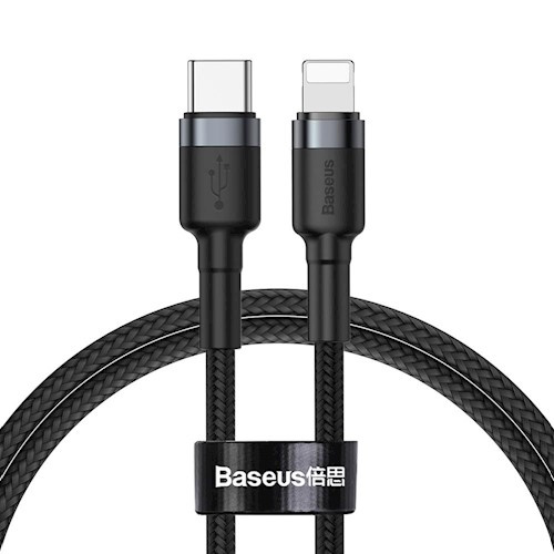 Baseus USB-C till Lightning Textilkabel, 1m, Svart/Grå ryhmässä ÄLYPUHELIMET JA TABLETIT / Laturit & Kaapelit / Kaapelit / Lightning kaapelit @ TP E-commerce Nordic AB (38-98186)