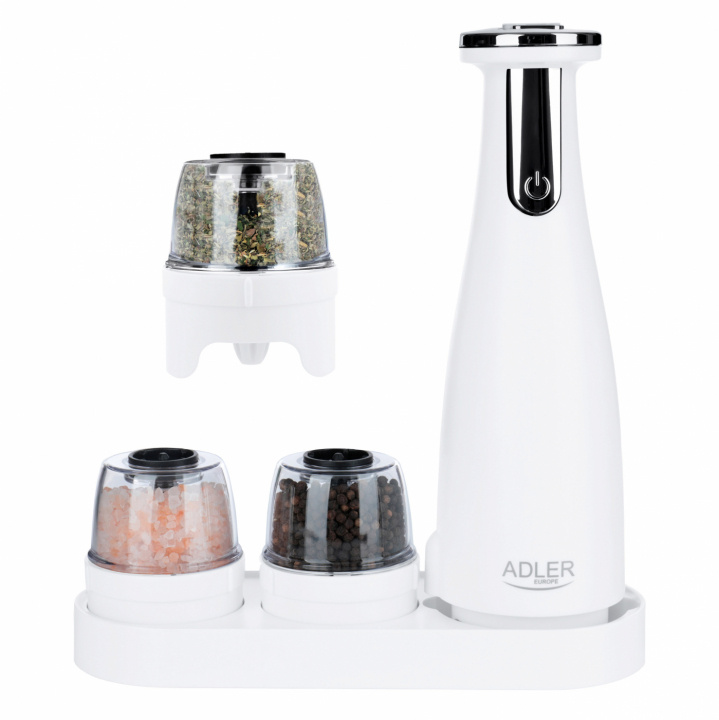 Adler AD 4449w Sähköinen suola- ja pippurimylly - 3 jauhinta - USB, valkoinen ryhmässä KOTI, TALOUS JA PUUTARHA / Keittiövälineet / Suola- ja pippurimyllyt @ TP E-commerce Nordic AB (38-98478)