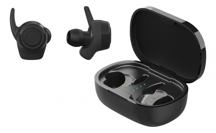 Streetz Sport TWS stay-in-ear, dual earbuds, laddningsfodral, svart ryhmässä KODINELEKTRONIIKKA / Ääni & Kuva / Kuulokkeet & Tarvikkeet / Kuulokkeet @ TP E-commerce Nordic AB (38-98486)