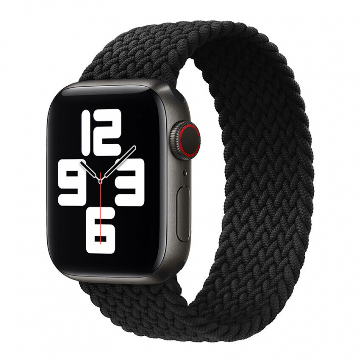 Flätat armband till Apple Watch 42/44/45 mm, Svart, Medium ryhmässä ÄLYPUHELIMET JA TABLETIT / Urheilu, koti ja vapaa-aika / Apple Watch & tarvikkeet / Tarvikkeet @ TP E-commerce Nordic AB (38-98907)