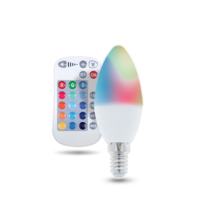 Kauko-ohjattava LED-valaisin RGB, E14, C37, 5W ryhmässä KODINELEKTRONIIKKA / Valaistus / LED-lamput @ TP E-commerce Nordic AB (38-99029)
