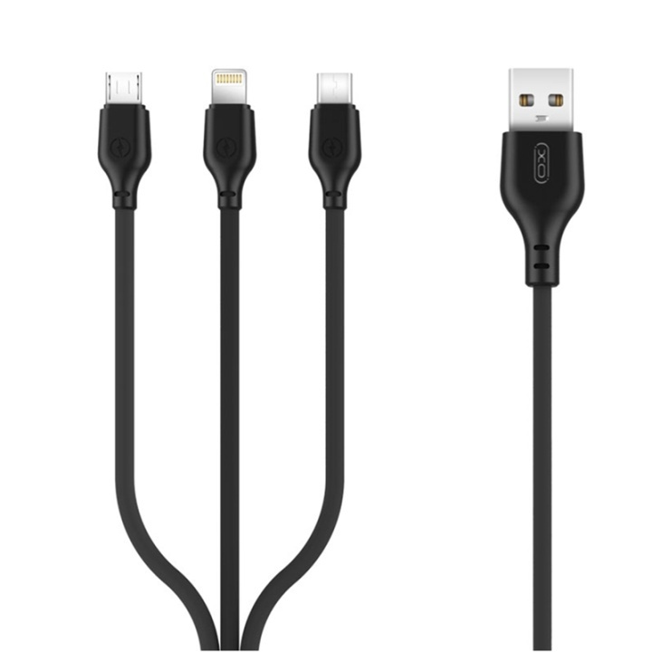 XO NB103, 3i1-Kabel (2.1A) USB - Lightning + USB-C + microUSB, 1m ryhmässä ÄLYPUHELIMET JA TABLETIT / Laturit & Kaapelit / Kaapelit / MicroUSB-kaapelit @ TP E-commerce Nordic AB (38-99060)