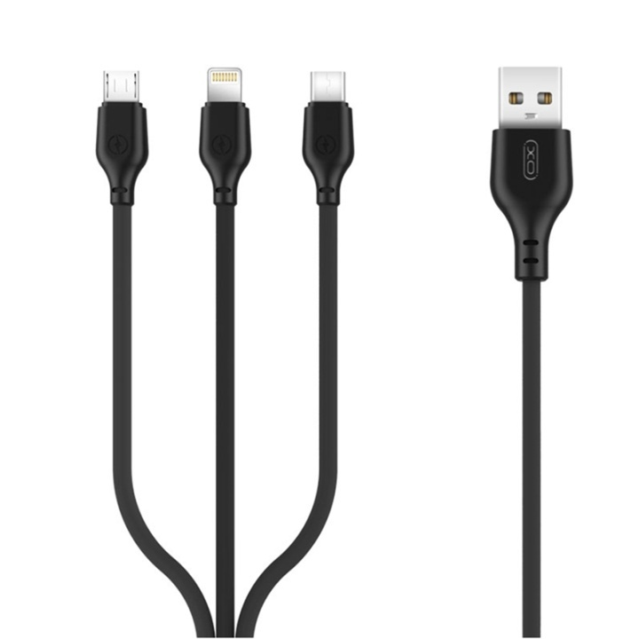 XO NB103, 3in1-kaapeli (2.1A) USB - Lightning + USB-C + microUSB, 1m ryhmässä ÄLYPUHELIMET JA TABLETIT / Laturit & Kaapelit / Kaapelit / MicroUSB-kaapelit @ TP E-commerce Nordic AB (38-99060)