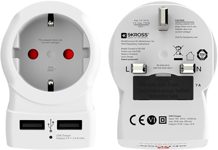Skross reseadapter för Storbritannien med USB ryhmässä KOTI, TALOUS JA PUUTARHA / Sähkö & Valaistus / Matkasovittimet @ TP E-commerce Nordic AB (38-99265)