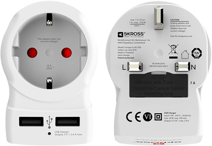 Skross reseadapter för Storbritannien med USB ryhmässä KOTI, TALOUS JA PUUTARHA / Sähkö & Valaistus / Matkasovittimet @ TP E-commerce Nordic AB (38-99265)