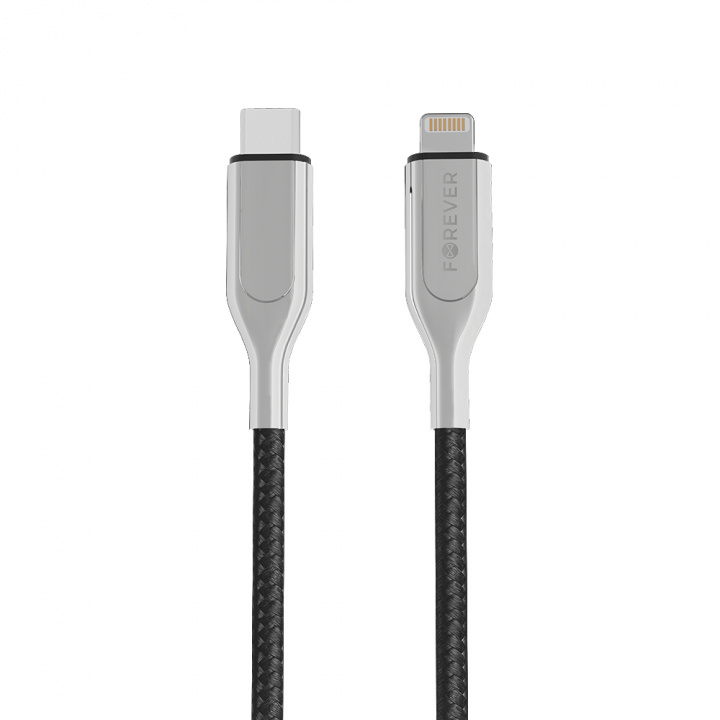 Forever Core - USB-C/Lightning (3A) MFI Black, 1,5m ryhmässä ÄLYPUHELIMET JA TABLETIT / Laturit & Kaapelit / Kaapelit / Lightning kaapelit @ TP E-commerce Nordic AB (38-99347)