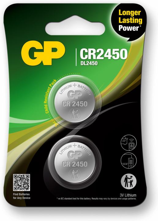 GP Nappiparisto litium CR2450, 2-pakkaus ryhmässä KODINELEKTRONIIKKA / Paristot & Laturit / Akut / Nappiparistot @ TP E-commerce Nordic AB (38-99867)