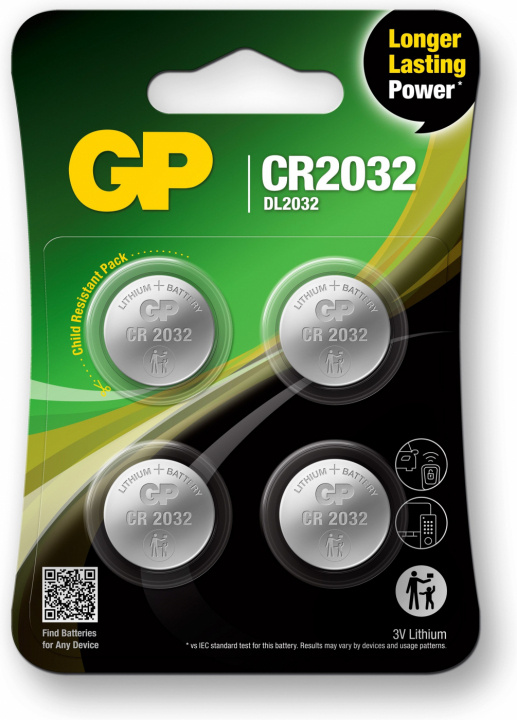 GP Knappcell Litium CR2032, 4-pack ryhmässä KODINELEKTRONIIKKA / Paristot & Laturit / Akut / Nappiparistot @ TP E-commerce Nordic AB (38-99868)