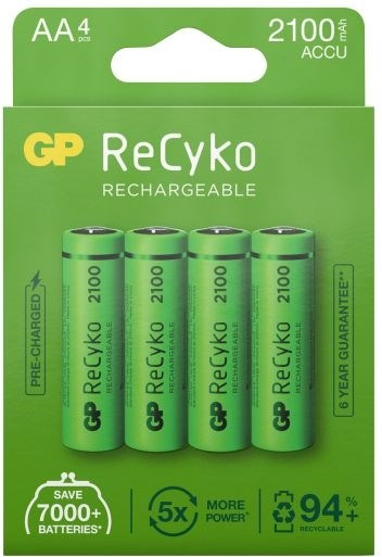 GP ReCyko AA-batteri, 2100 mAh, 4-pack ryhmässä KODINELEKTRONIIKKA / Paristot & Laturit / Ladattavat paristot / AA @ TP E-commerce Nordic AB (38-99871)
