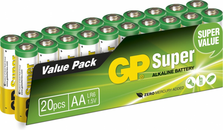 GP Super Alkaline AA batteri, 15A/LR6, 20-pack ryhmässä KODINELEKTRONIIKKA / Paristot & Laturit / Akut / AA @ TP E-commerce Nordic AB (38-99872)