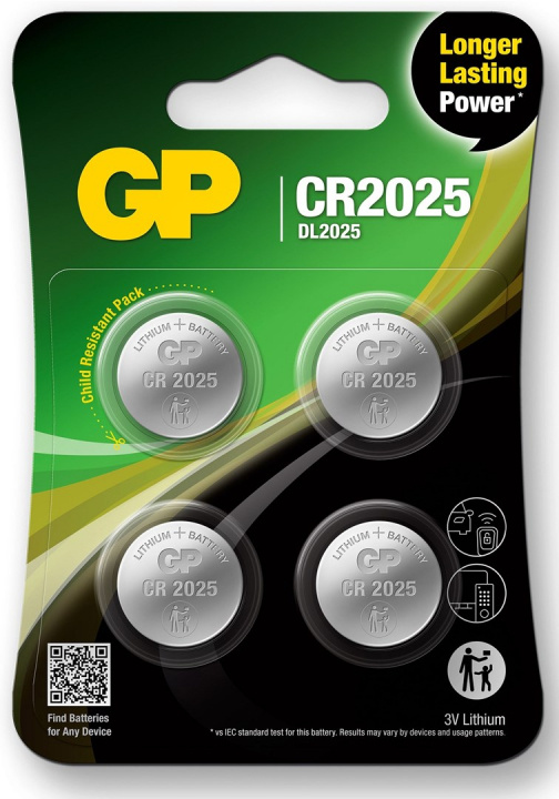 GP Nappiparisto Lithium CR2025, 4 kpl ryhmässä KODINELEKTRONIIKKA / Paristot & Laturit / Akut / Nappiparistot @ TP E-commerce Nordic AB (38-99874)