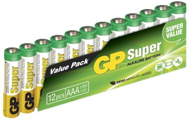 GP Super Alkaline AAA-paristo, 24A/LR03, 12-pakkaus ryhmässä KODINELEKTRONIIKKA / Paristot & Laturit / Akut / AAA @ TP E-commerce Nordic AB (38-99875)