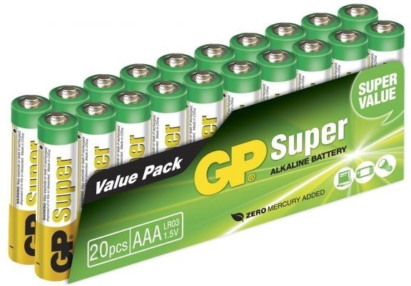 GP Super Alkaline AAA-paristo, 24A/LR03, 20-pakkaus ryhmässä KODINELEKTRONIIKKA / Paristot & Laturit / Akut / AAA @ TP E-commerce Nordic AB (38-99876)