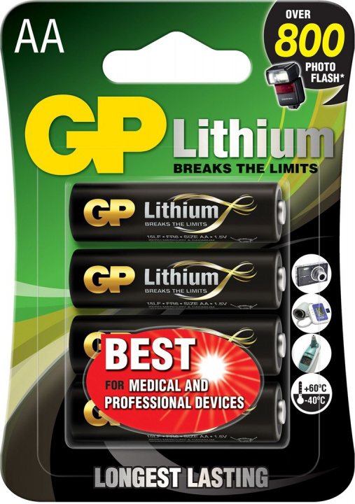 GP AA Litiumbatteri 1.5V, 15LF-2U4, 4-pack ryhmässä KODINELEKTRONIIKKA / Paristot & Laturit / Akut / AA @ TP E-commerce Nordic AB (38-99879)