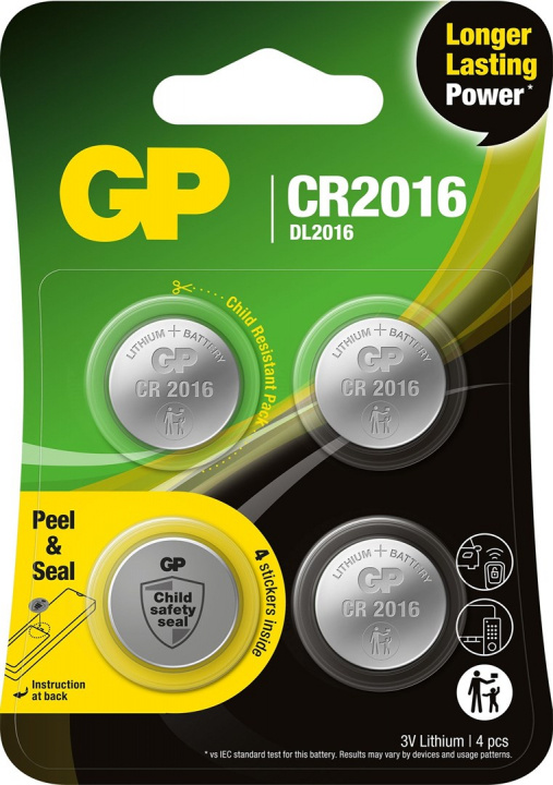 GP Nappiparisto Lithium CR2016, 4 kpl ryhmässä KODINELEKTRONIIKKA / Paristot & Laturit / Akut / Nappiparistot @ TP E-commerce Nordic AB (38-99880)