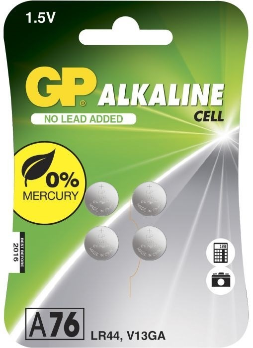 GP nappiparisto 76A, 1.5V, LR44, 4-pack, 4 kpl ryhmässä KODINELEKTRONIIKKA / Paristot & Laturit / Akut / Nappiparistot @ TP E-commerce Nordic AB (38-99885)